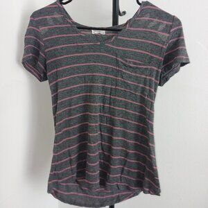 Glitz Women's Top Charcoal Heater Gray Pink Stripe Short Sleeve (Small)